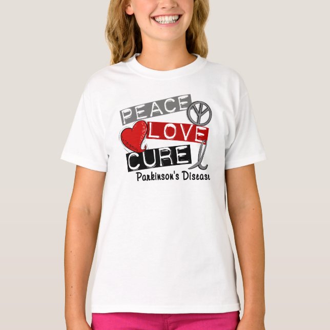 PEACE LOVE CURE PARKINSONS DISEASE T-Shirt (Front)