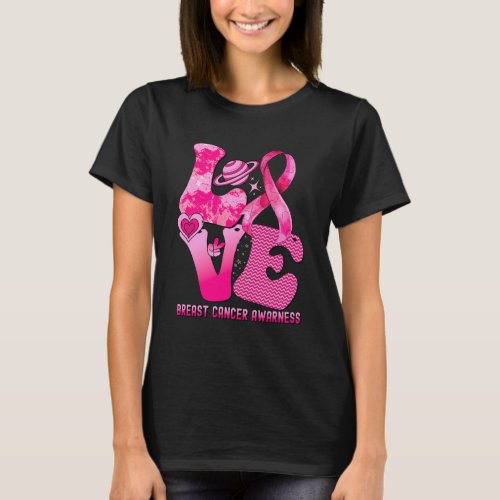 Peace Love Cure Pink Ribbon Breast Cancer Awarenes T_Shirt