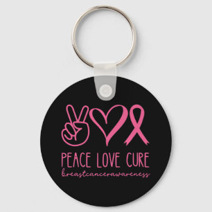 Peace Love Cure Pink Ribbon Warrior Breast Cancer Keychain