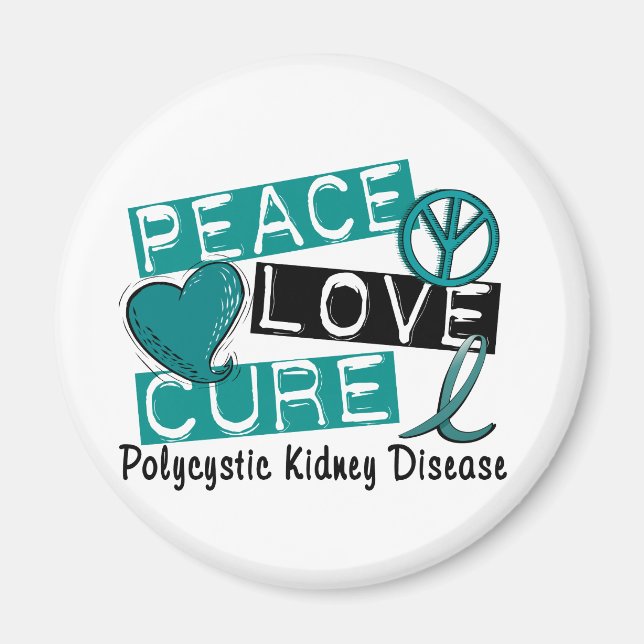 Peace Love Cure PKD Polycystic Kidney Disease Magnet (Front)