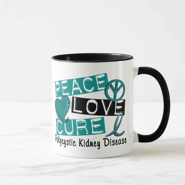 Peace Love Cure PKD Polycystic Kidney Disease Mug (Right)