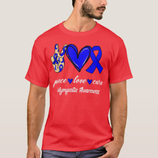 Peace Love Cure Polymyositis Blue Ribbon Awareness T-Shirt
