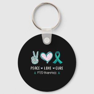 Peace Love Cure Ptsd Stress Disorder Awareness Men Keychain