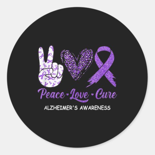 Peace Love Cure Purple Ribbon Alzheimer Disease Aw Classic Round Sticker