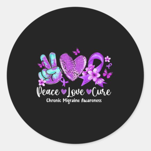 Peace Love Cure Purple Ribbon Chronic Migraine Awa Classic Round Sticker