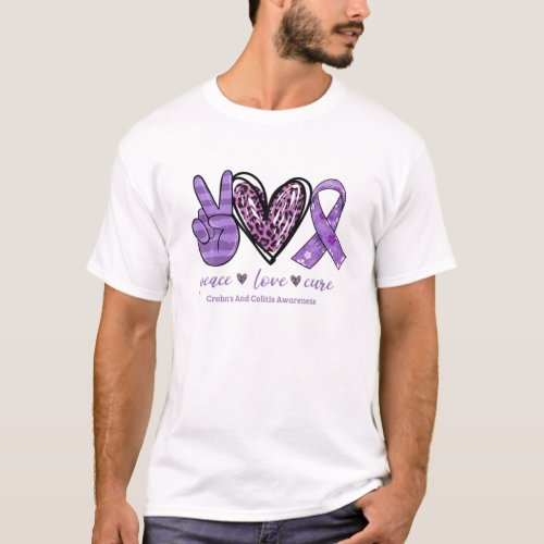Peace Love Cure Purple Ribbon Crohns And Colitis T_Shirt