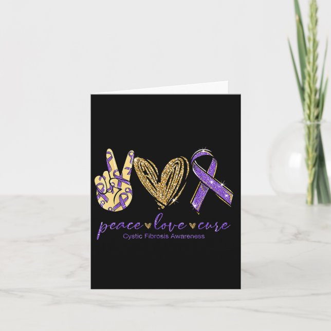 Peace Love Cure Purple Ribbon Cystic Fibrosis Card (Front)