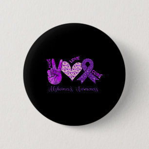 Peace Love Cure Purple Ribbon Heimerheimer's Aware Button