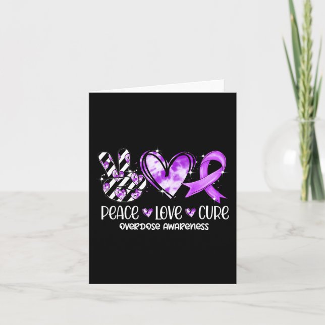 Peace Love Cure Purple Ribbon Overdose Awareness  Card (Front)