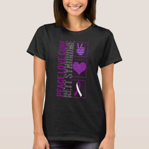 Peace Love Cure Rett Syndrome Awareness Ribbon War T_Shirt