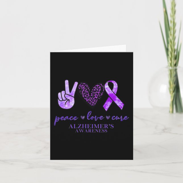 Peace Love Cure Ribbon Leopard Alzheimer Brain Awa Card (Front)