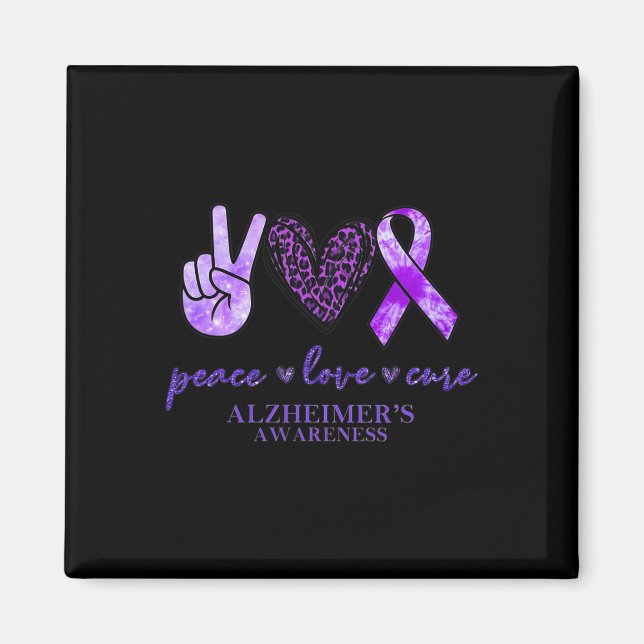 Peace Love Cure Ribbon Leopard Alzheimer Brain Awa Magnet (Front)