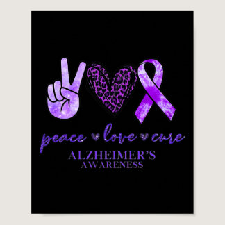 Peace Love Cure Ribbon Leopard Alzheimer Brain Awa Poster