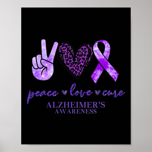 Peace Love Cure Ribbon Leopard Alzheimer Brain Awa Poster (Front)
