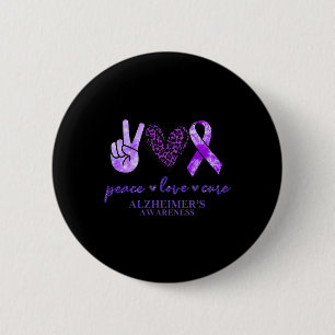 Peace Love Cure Ribbon Leopard Heimerheimer Brain  Button