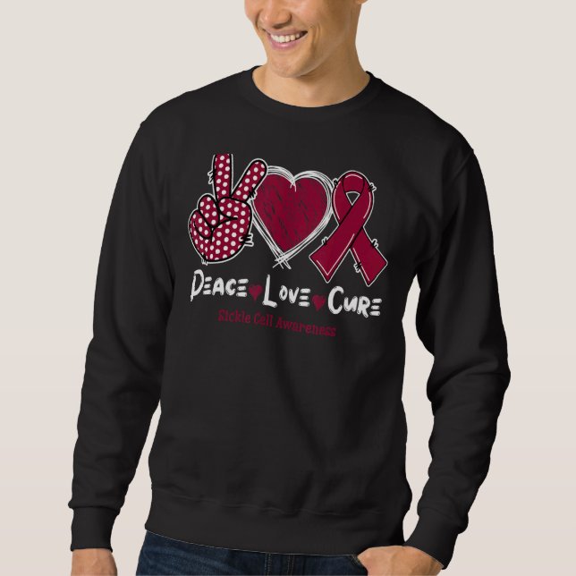 Peace Love Cure Sickle Cell Awareness Burgundy Rib Sweatshirt (Front)