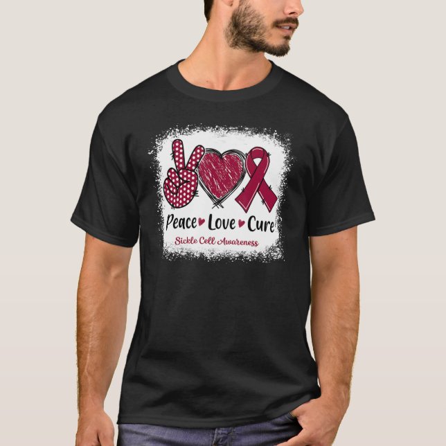 Peace Love Cure Sickle Cell Awareness Burgundy Rib T-Shirt (Front)