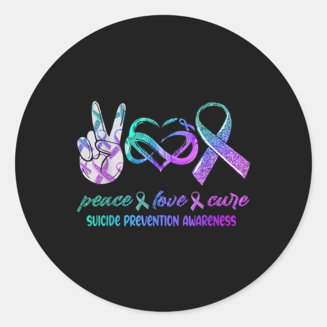 Peace Love Cure Suicide Prevention Awareness  Classic Round Sticker (Front)