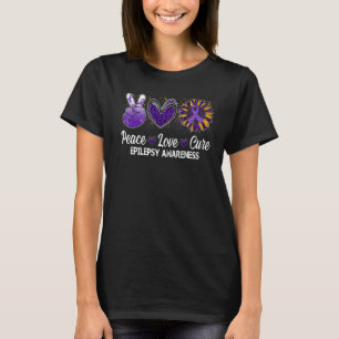 Peace Love Cure Sunflower  Epilepsy Awareness Warr T-Shirt