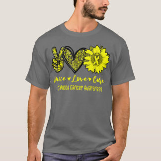 Peace Love Cure Sunflower Ribbon Childhood Cancer  T-Shirt