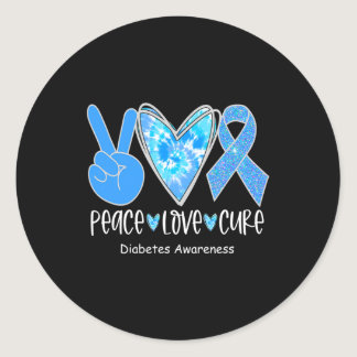 Peace Love Cure T1D Diabetes Awareness blue ribbon Classic Round Sticker