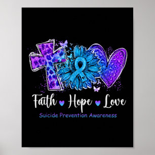 Peace Love Cure Teal &amp; Purple Sunflower Suicid Poster