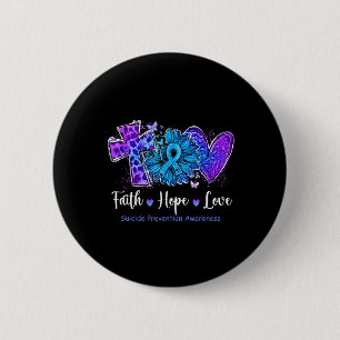 Peace Love Cure Teal and Purple Sunflower Suicide Button