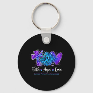 Peace Love Cure Teal And Purple Sunflower Suicide Keychain