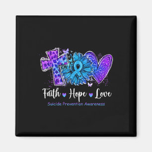 Peace Love Cure Teal and Purple Sunflower Suicide Magnet