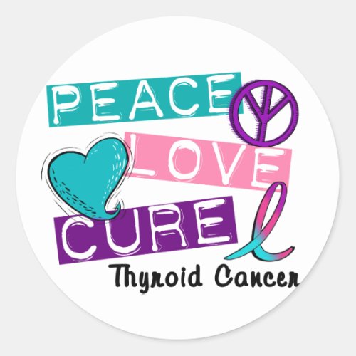 PEACE LOVE CURE Thyroid Cancer Shirts  Gifts Classic Round Sticker