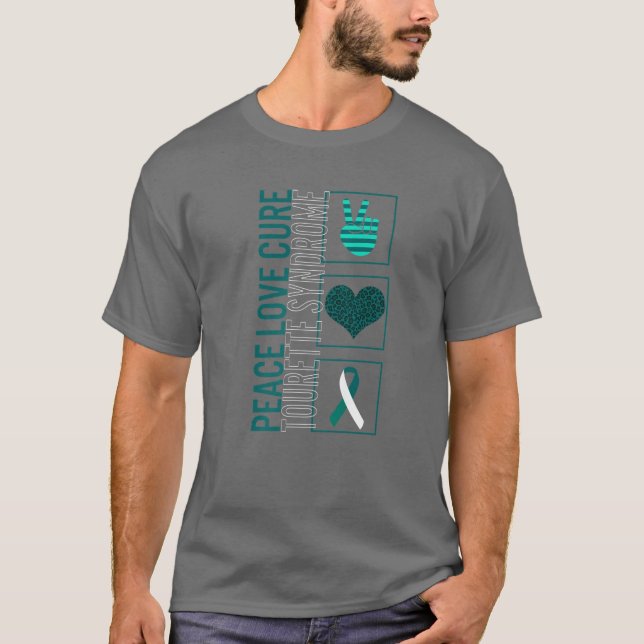 Peace Love Cure Tourette Syndrome Awareness Ribbon T-Shirt (Front)