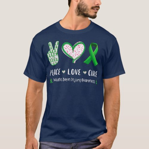 Peace Love cure Traumatic brain injury awareness T_Shirt