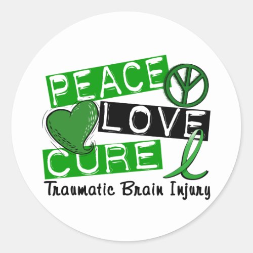 Peace Love Cure Traumatic Brain Injury TBI Classic Round Sticker