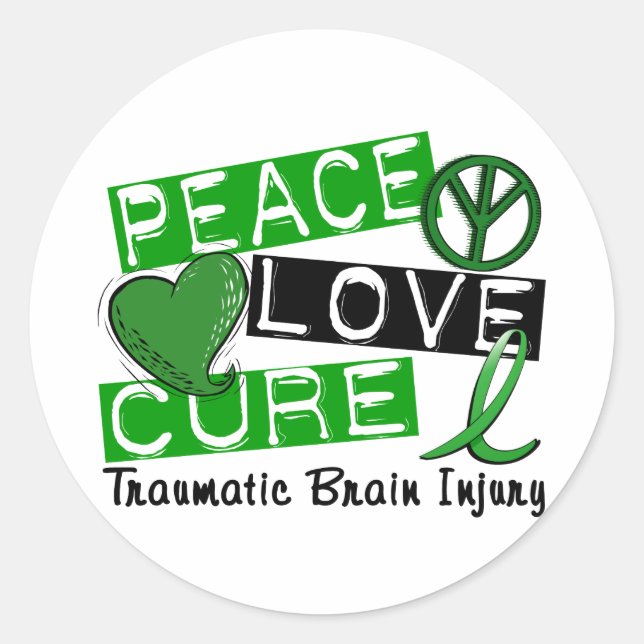 Peace Love Cure Traumatic Brain Injury TBI Classic Round Sticker (Front)