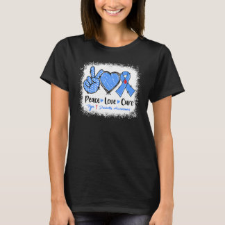 Peace Love Cure Type 1 Diabetes Awareness Blue Rib T-Shirt