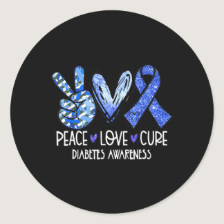 Peace Love Cure Type 1 Diabetes Awareness T1D Blue Classic Round Sticker