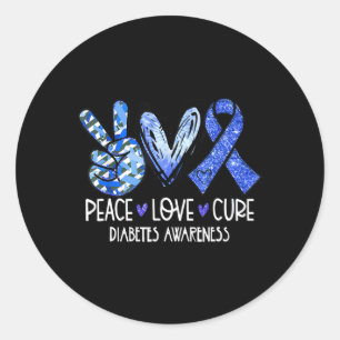 Peace Love Cure Type 1 Diabetes Awareness T1D Blue Classic Round Sticker