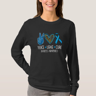 Peace Love Cure Type 1 Diabetes Awareness T1d Blue T-Shirt