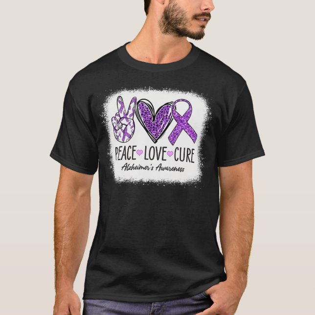 Peace Love Cure We Wear Purple For Alzheimer'S Awa T-Shirt (Front)