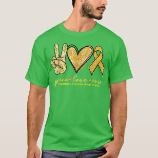 Peace Love Cure Yellow Ribbon Childhood Cancer Awa T-Shirt