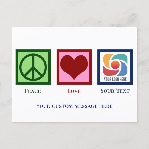 Peace Love Custom Business Logo Name Holiday Postcard