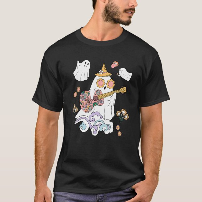 Peace Love Cute Ghost Retro Groovy Halloween For M T-Shirt (Front)