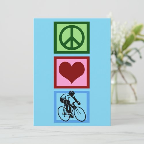 Peace Love Cycling Cute Blue Cyclist Holiday Card