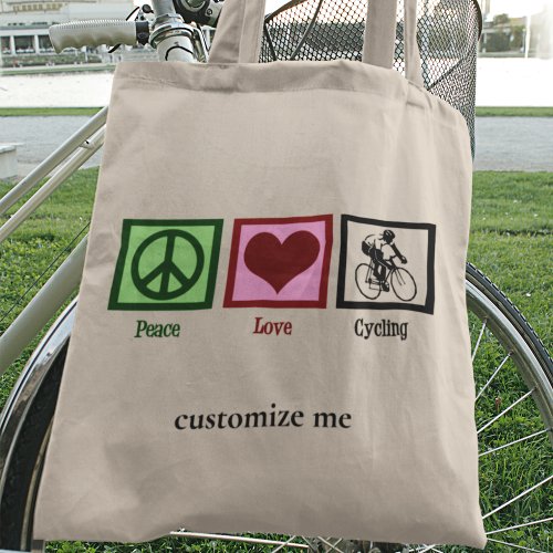 Peace Love Cycling Cute Custom Cyclist Tote Bag