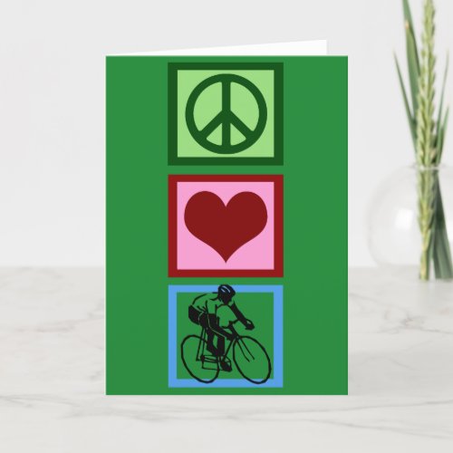 Peace Love Cycling Green Christmas Cyclist Holiday Card