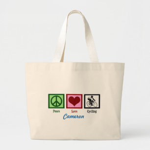 Peace Love Cycling Large Tote Bag