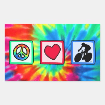 Peace  Love  Cycling Rectangular Sticker by SportsWare at Zazzle