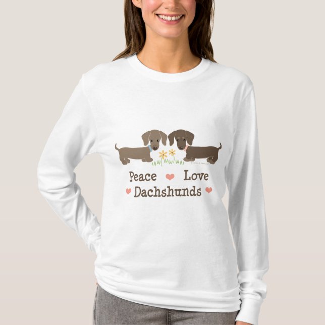 Peace Love Dachshunds Hoodie T-Shirt (Front)