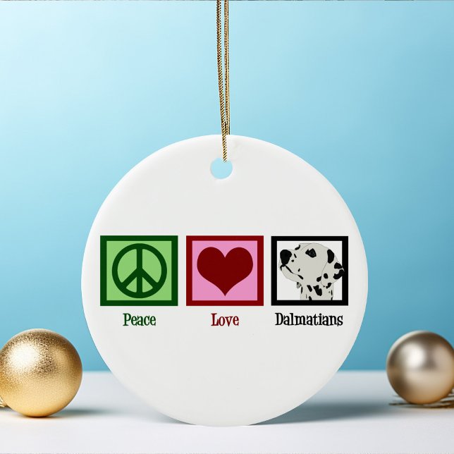 Peace Love Dalmatians Cute Christmas Ceramic Ornament (Creator Uploaded)