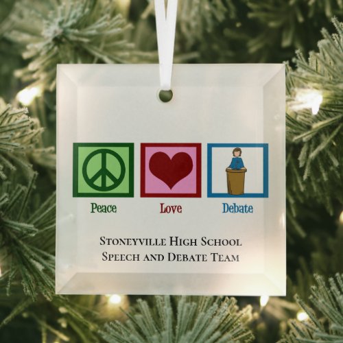 Peace Love Debate Team Custom Christmas Glass Ornament